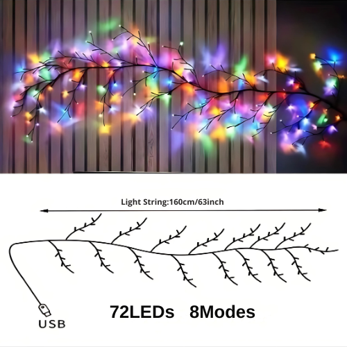 96LED Tree Branch Rattan Lights Willow Vine Lights Warm White Easy Install Wall Home Decor Halloween & Christmas Decorations