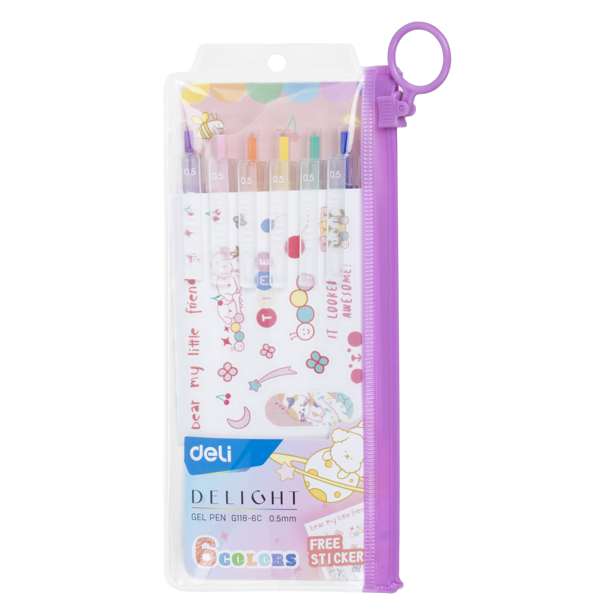 Deli 0.5mm Bullet Tip Gel Pen 6pcs/set Quick Dry Smooth Writing EG118-6C