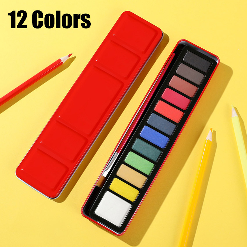 24 Colors Portable Travel Solid Pigment Watercolor Paints Set With Water Color Brush Pen For Painting Art Supplies Solid Watercolor Paint Set