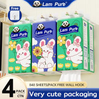 【4 Packs】LamPure 4-Pack Cute Bunny Hanging Tissue  Baby-Friendly Tissue 4-Ply Ultra Soft 130mm × 170mm 848 Sheets 212 Pull