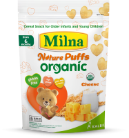 Milna Organic Nature Puffs Cheese - Gluten-Free High in Calcium Heart-Shaped Easy to Melt Snack for Babies - Crispy