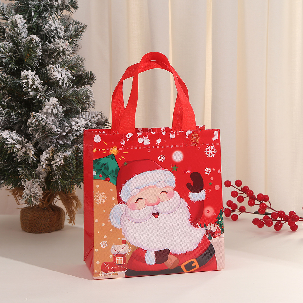 10Pcs Large Size Christmas Gift Bags Thicken Non Woven Reusable Tote Bag Grocery Handbag Shopping Bag Santa Claus Xmas Tree Snowman Printed Pattern Packing Bag