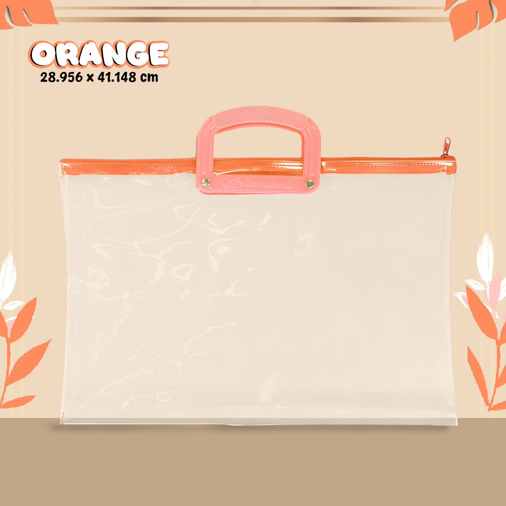 FCI Transparent Zipper Bag with Handle 28mm x 41mm Waterproof Document Organizer File Folder Storage Bag for School Office Student Use