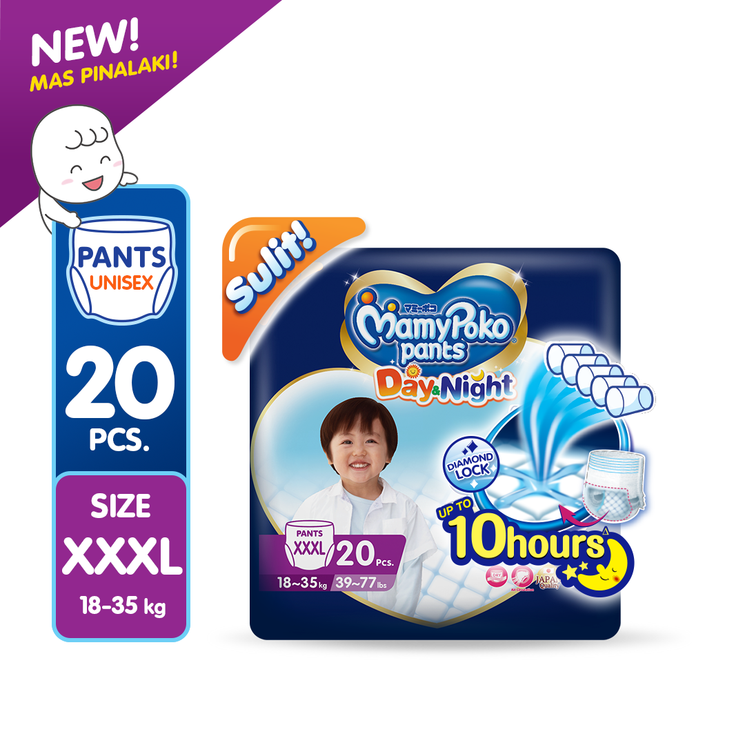 MAMYPOKO Day & Night Baby Disposable Pants Diaper - XXXL 20pcs