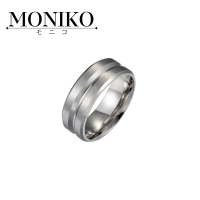 MONIKO Oiriginal Design 8mm wide center groove frosted mens stainless steel ring