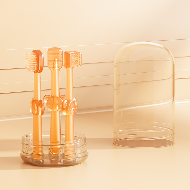 0-18 Months Baby Oral Clean Brush Set Oral Care Cleaner 3pcs with Can Food Grade Silicone No BPA Tongue Brush Toothbrush