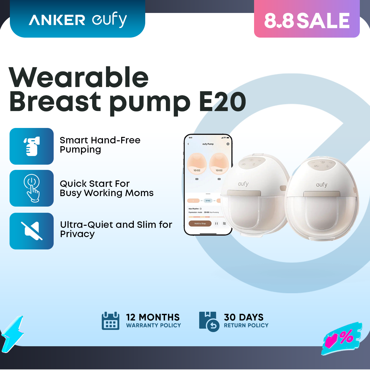 [BESTSELLER] eufy by Anker E20 Wearable Breast Pump with Warming Feature – Hands-Free Portable & Comfortable Pumping