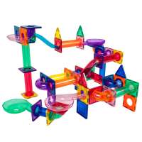 PicassoTiles Marble Run 100 Piece Magnetic Tile Race Track Toy Play Set STEM Building & Learning Educational Magnet Construction Child Brain Development Kit Boys Girls Age 3-99 Years Old Toys PTG100