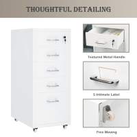 5-Drawer Metal Filing Cabinets |  with Casters and Lock | for Home Office and School | 41x28x69cm  Motida