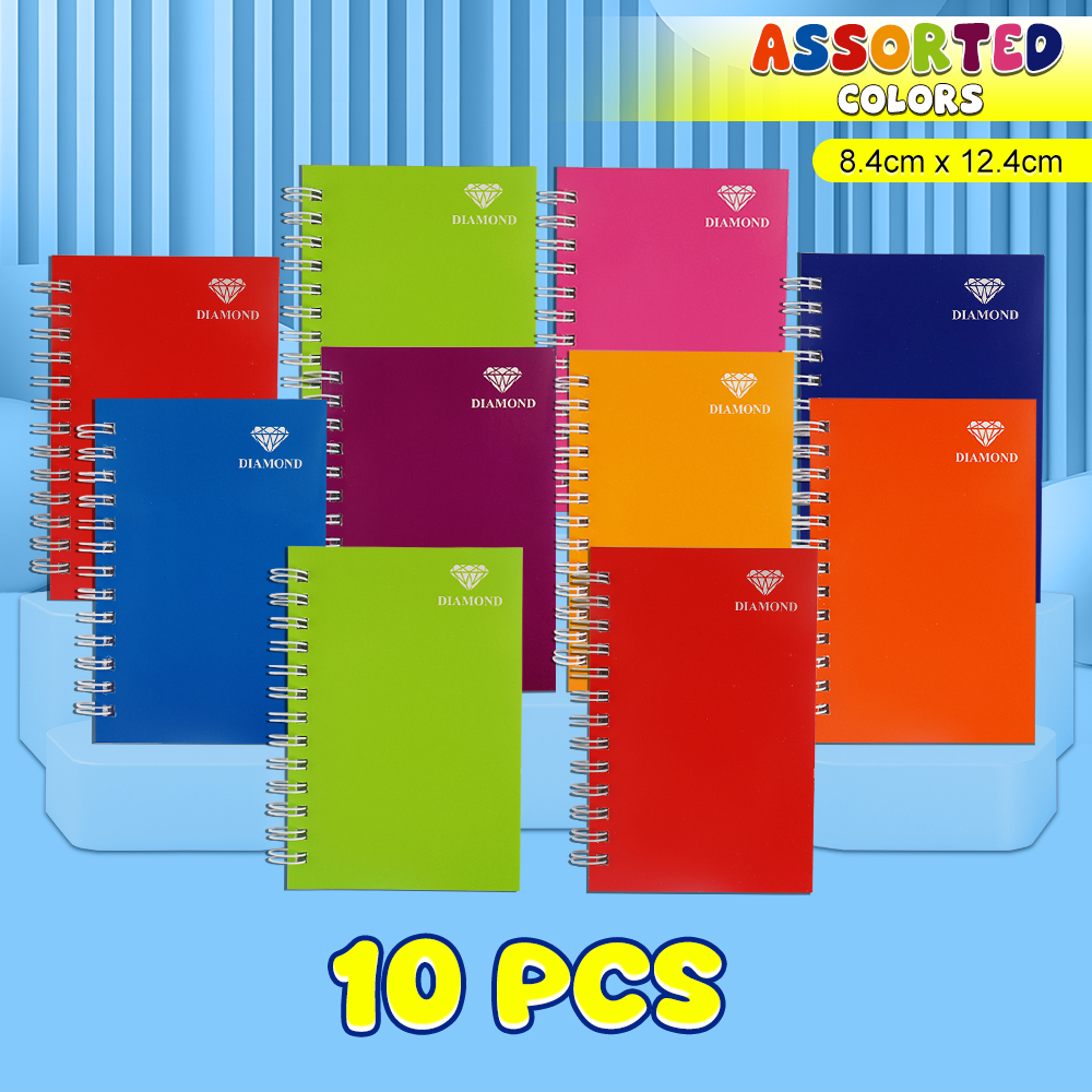 FCI D-A7 Pocket Memo Spiral Notebook ASSORTED COLORS ( 10 Pcs in 1 Set ) 80 Leaves Size 8.4x12.4cm Mini Portable Pocket Book.