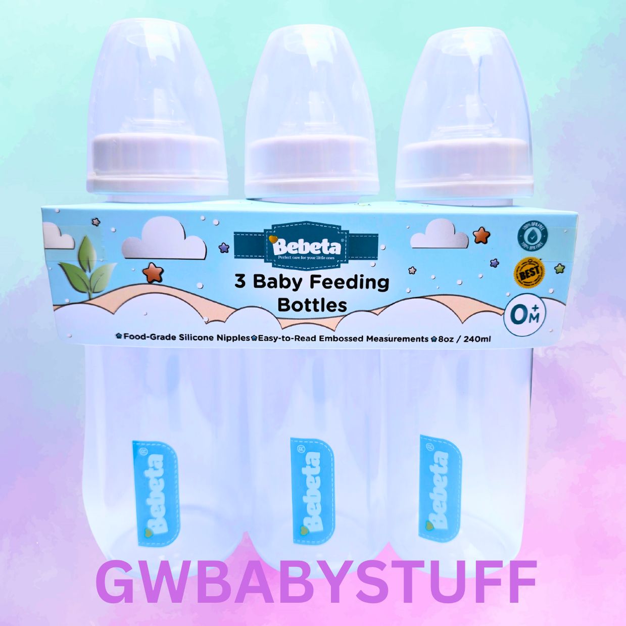 Bebeta 8oz Beige Feeding Bottle Regular Neck with Measurement 3pcs per /pack Beige white