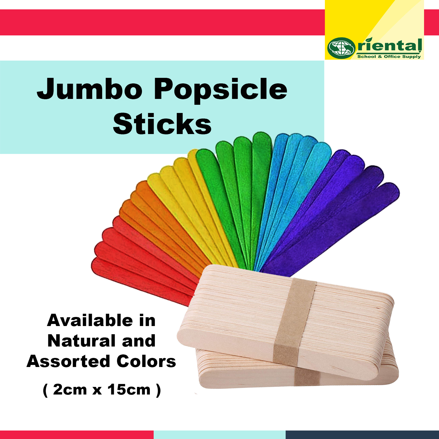 6 inches Jumbo Popsicle Sticks - Big Size 2cm x 15cm - Arts & Crafts - DIY Popsicles Arts Wooden Plain and Colored Popsicle Sticks - 50pcs per pack
