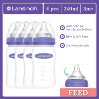Lansinoh 3+1 Baby Natural Milk Bottle Newborn Infant Feeding Bottle 240ml- No Nipple Confusion Passed Triangle Test