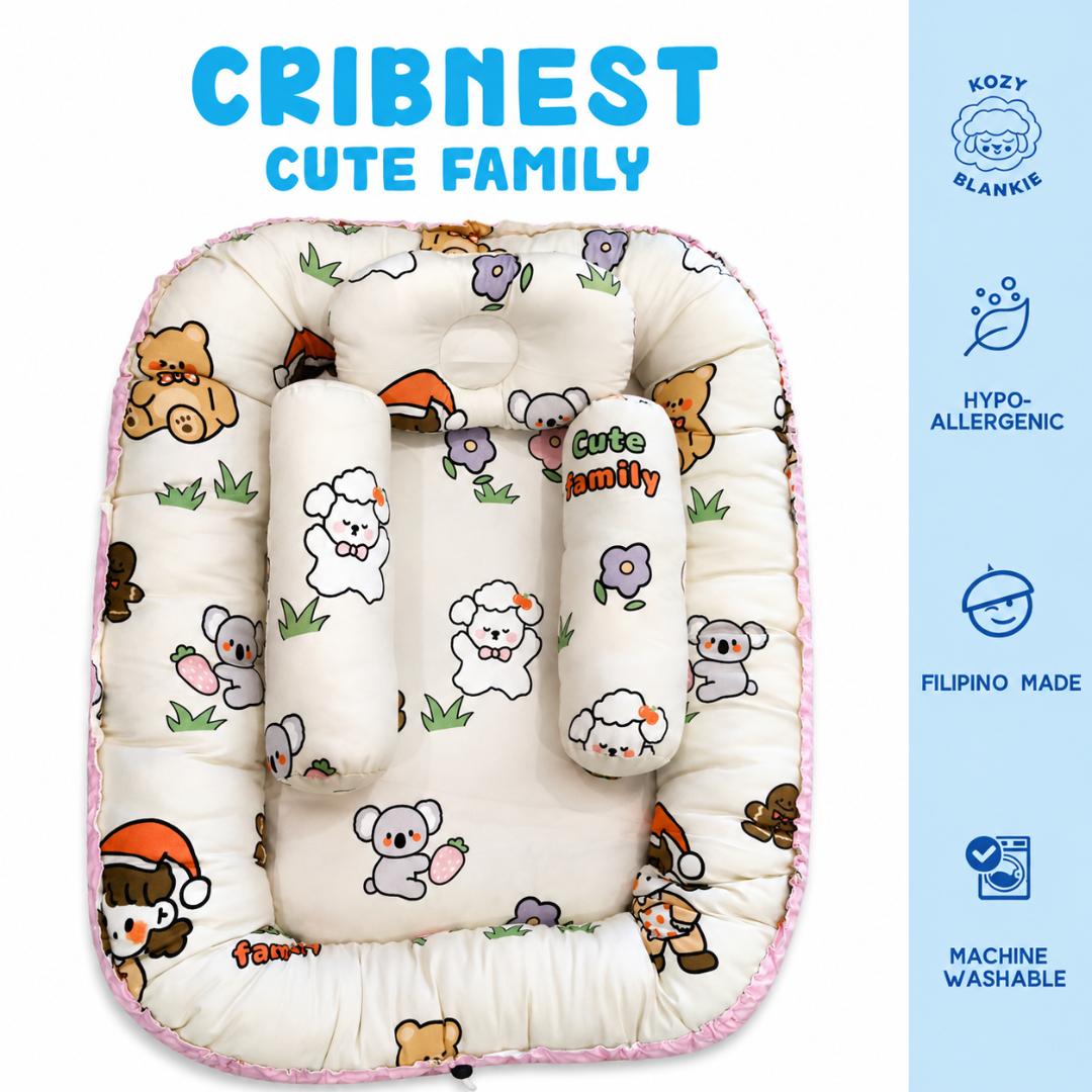 🥇Kozy Blankie Baby Bed Crib Nest - Pink Collection (Taffy DinoFriends Sweet Bear Cute Family Strawberry bunny)
