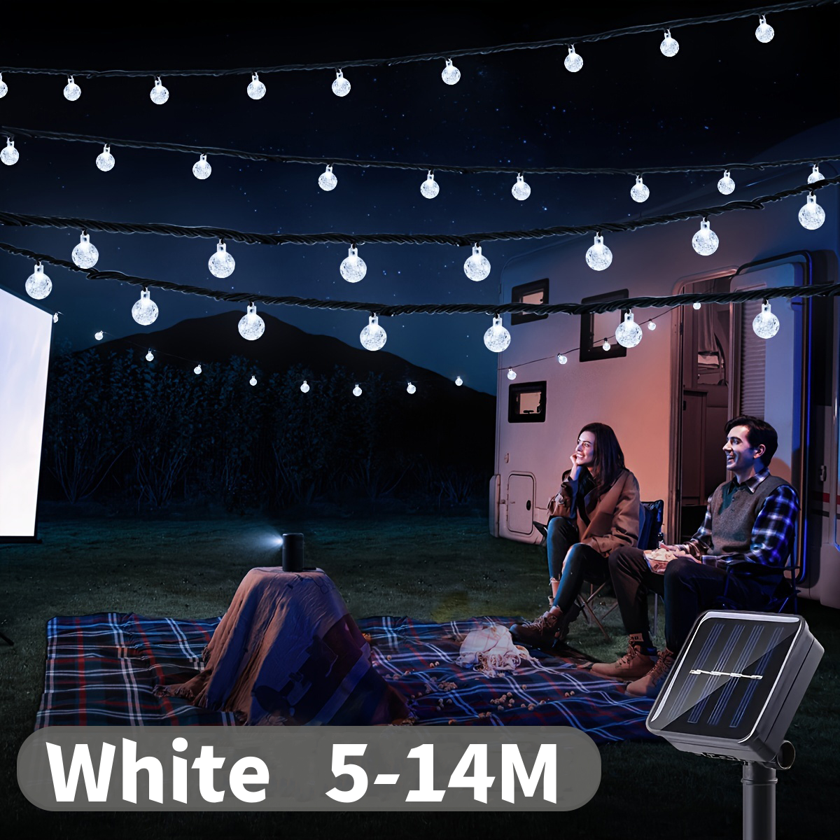 Solar String lights Solar Crystal ball light 5-14 Meters 20-120 Led Bulbs 8 Modes Chrismas Lights Fairy lights solar power Outdoor Waterproof indoor Seasonal decorative solar curtain lights for home party garden camping yard Porch Wedding balcony patios