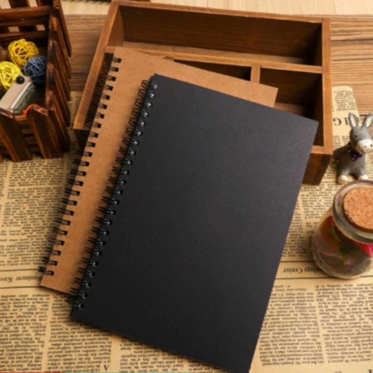 Leather A5 Notebook 60Sheets Binder Spiral Notebooks Student School Supplies Black and Leather Brown