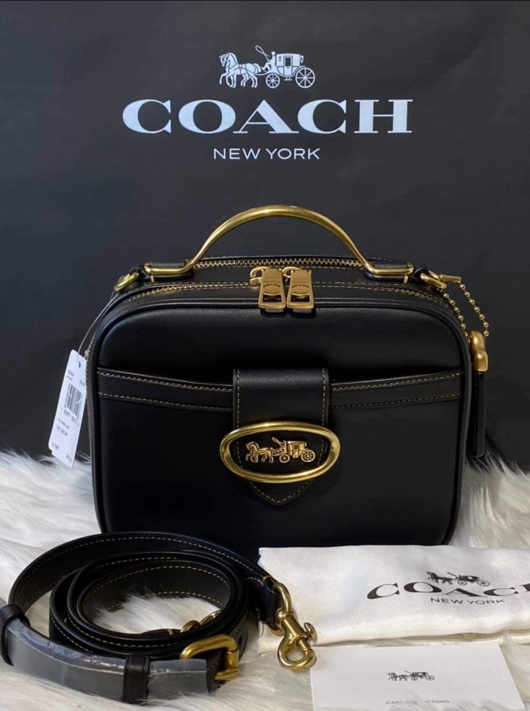 Coach 93846 Riley Lunchbox Bag in Black Glovetanned Leather Two Zip