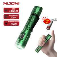 [Free K3 Together ] MIJOMI Flashlight J81 1300 Lumens high brightness flashlight 2600mAh USB-C Rechargeable Flashlight IP68 Waterproof LED Torch 200m Long Beam Distance Flashlight Tactical flashlight For Tactical Games hiking Camping