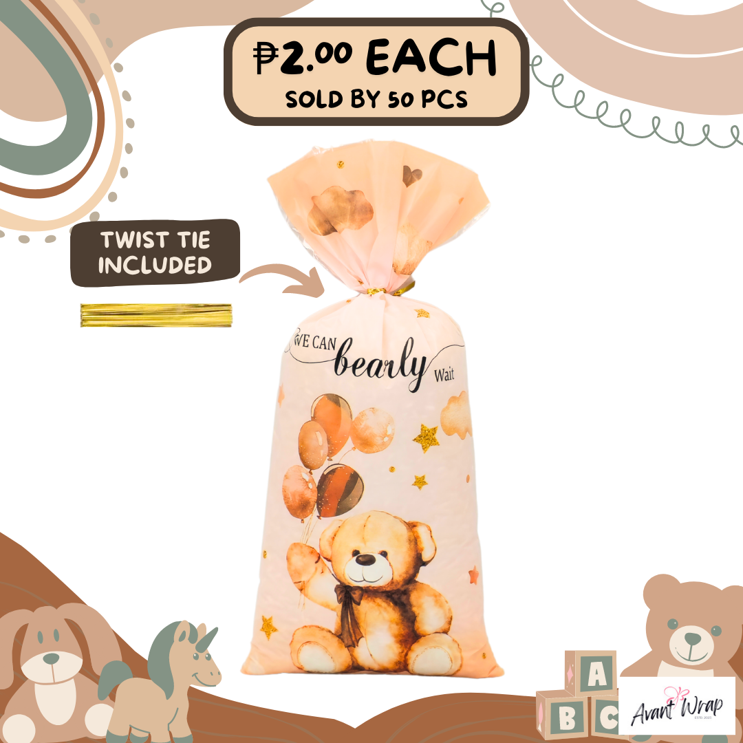 (50PCS) GG2014 Teddy Bear 12X27 CM Baby Shower Goodie Bags Party Candy Treat Loot Bag with Tie