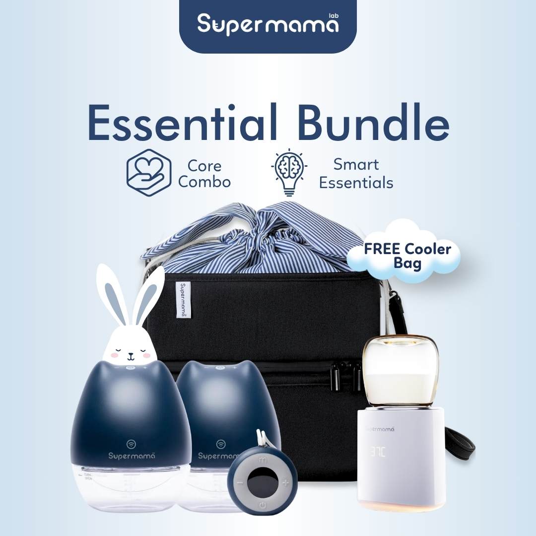 Supermama Lab Essential Bundle | Air Plus Handsfree Electric Wearable Breast Pump + Portable Milk Warmer + FREE Insulated Cooler Bag