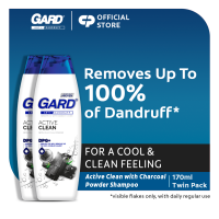 Gard Anti-Dandruff Active Clean Shampoo - with Charcoal Powder for Flaky Hair 170ml x2