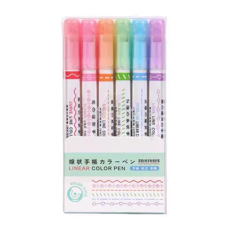 6pcs Curve pen flower-shaped outline pen quick-drying highlighter color pen marker pen