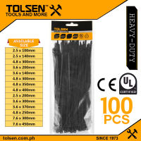 Tolsen 100pcs Black Nylon Cable Tie Dupont PA66 (2.5 to 7.6mm | 100mm to 450mm) Zip Tie