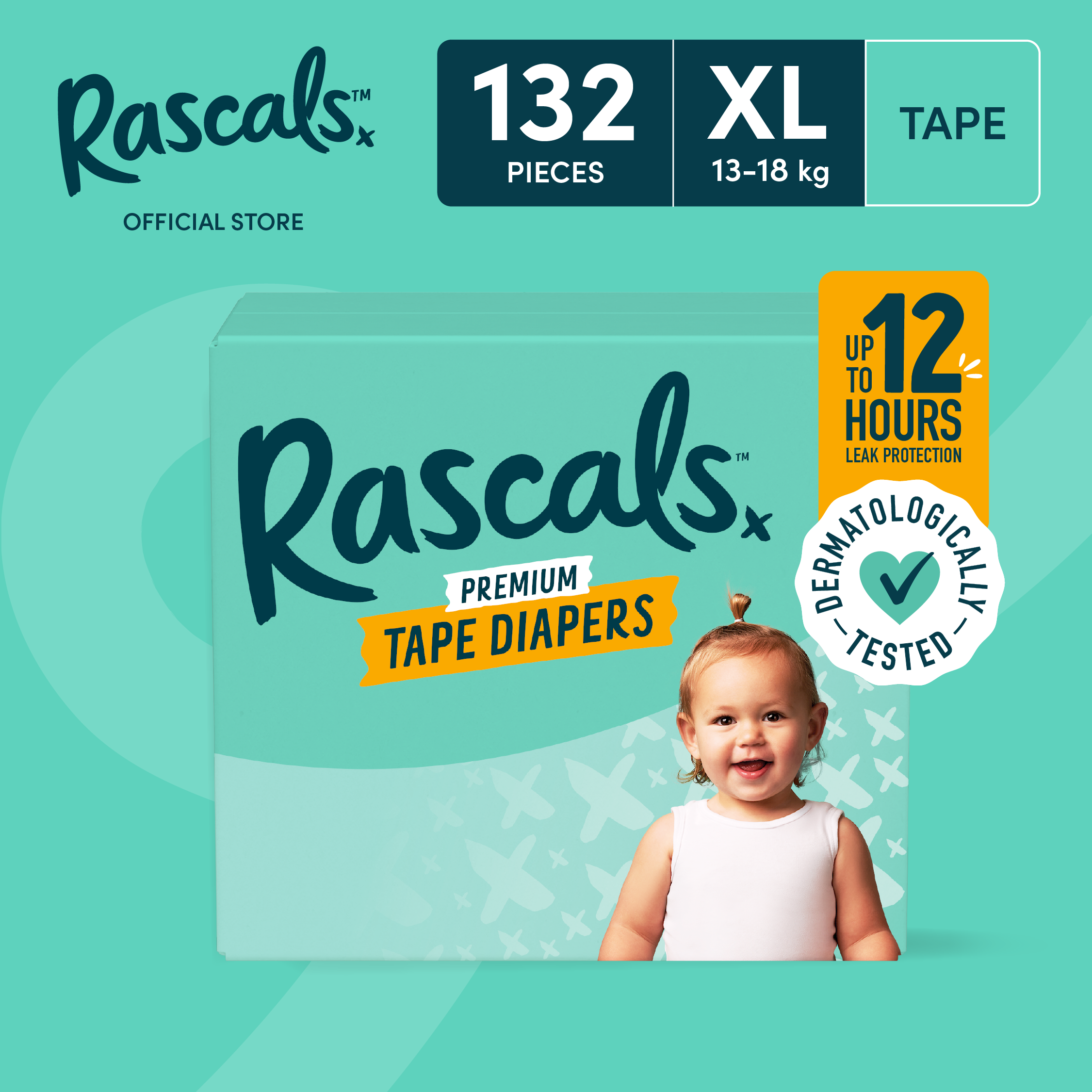 RASCALS Tape Super Jumbo Box XL (13-18 kgs) - 44 pcs x 3 (132 pcs) - Tape Diapers