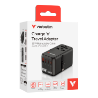 Verbatim ADP-30176 Charge n Travel Adapter 85W Retractable Cable
