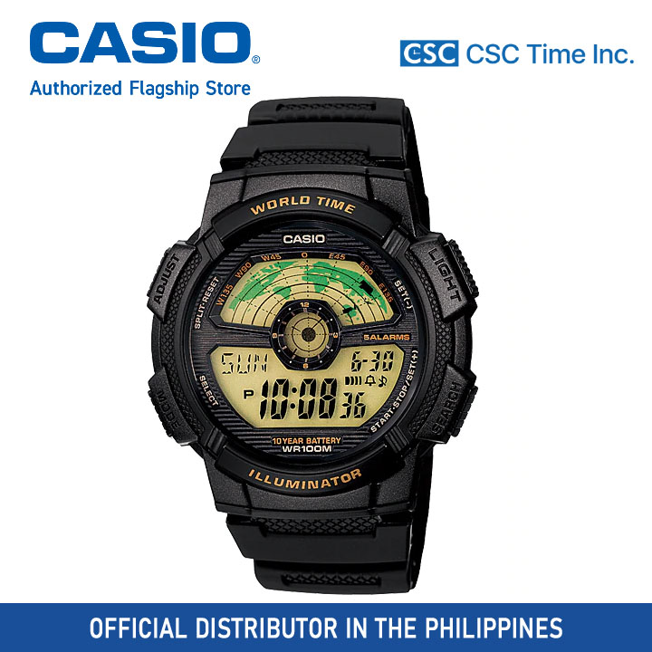 Casio (AE-1100W-1BVDF) Black Resin Strap 100 Meter World Time Digital Watch  review and price