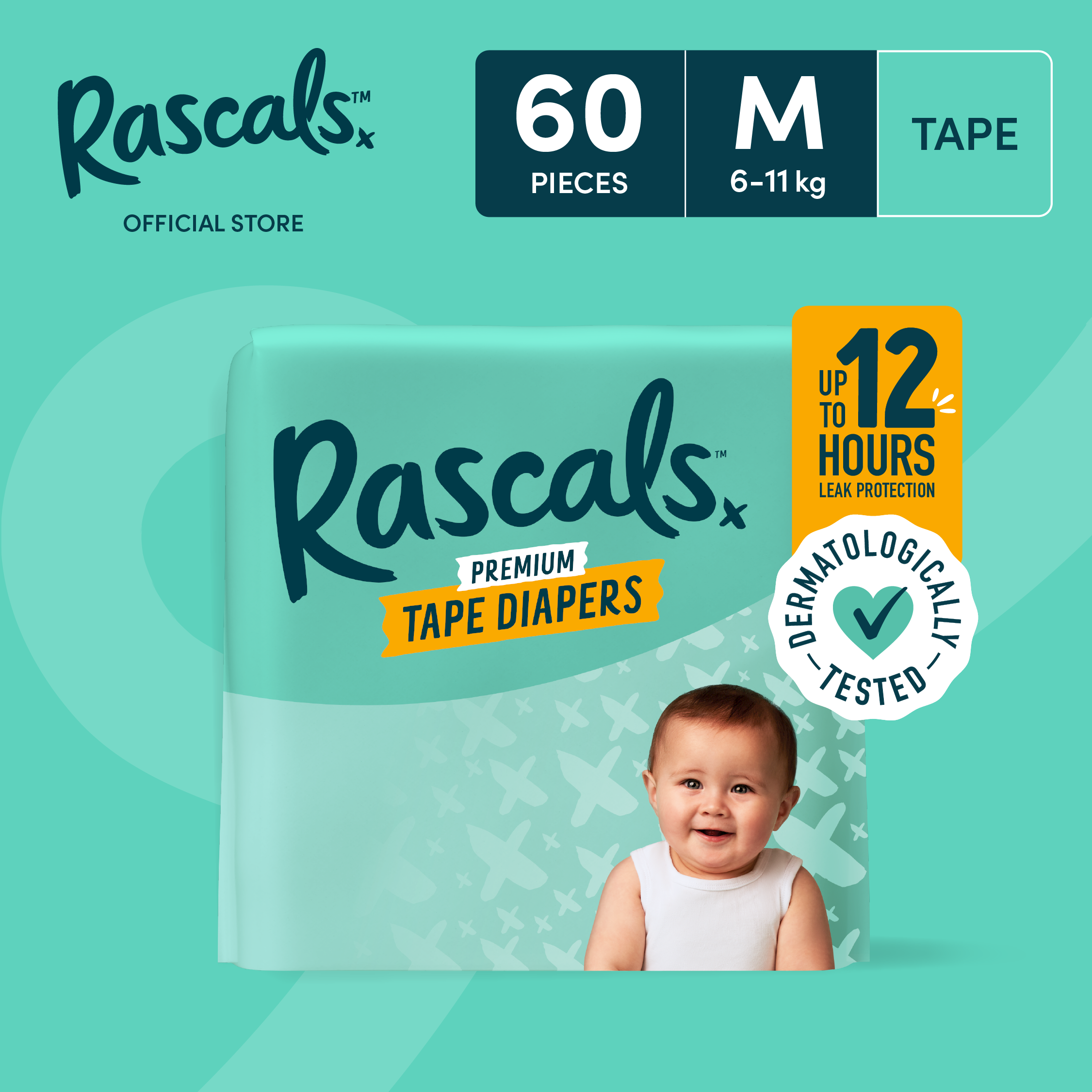 Rascals Tape MEDIUM (6-11 kg) - Jumbo (60 pcs) or Convenience (60 pcs)