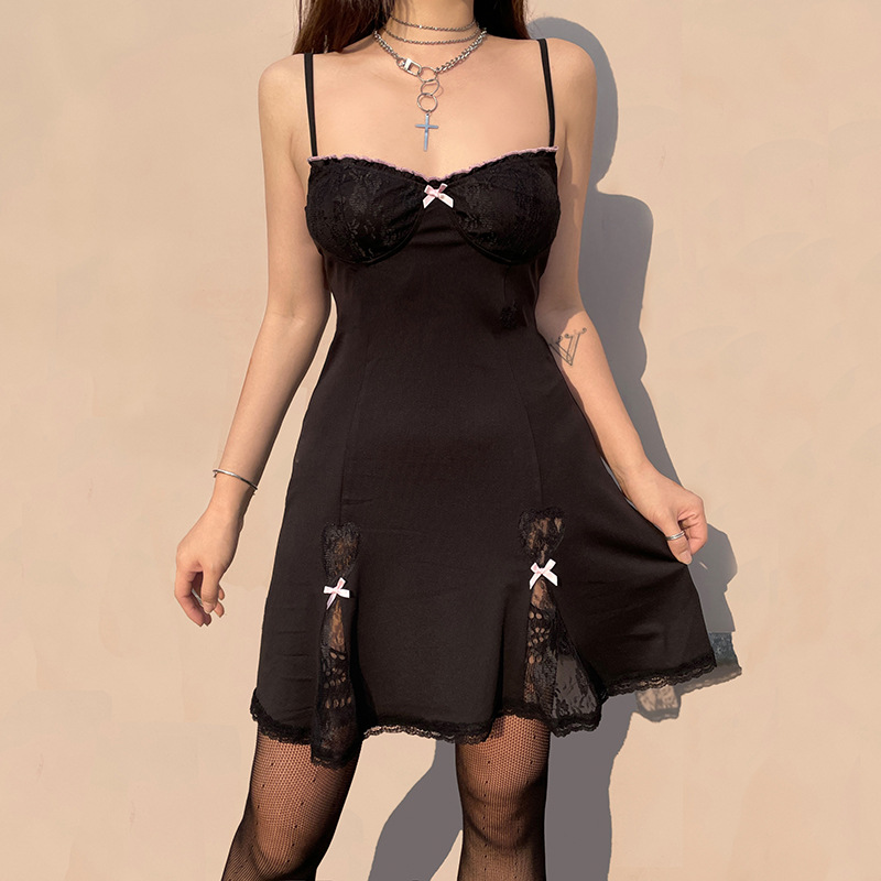 Lace bow suspender dress Fashionable and sexy feminine dress for women