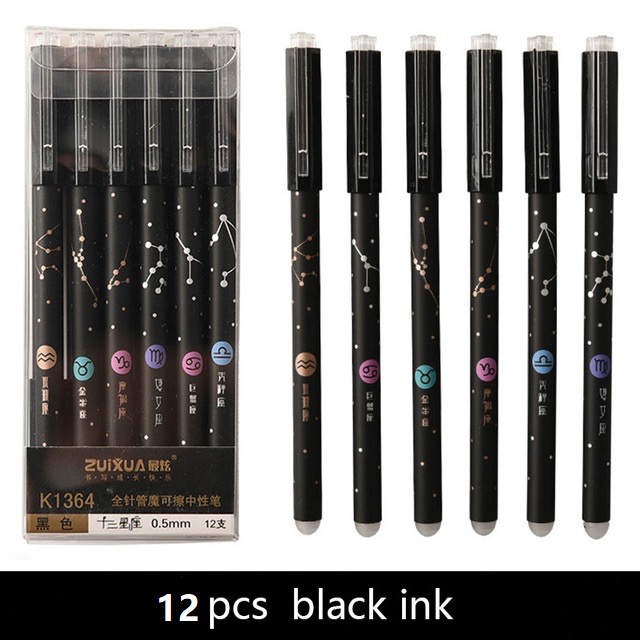 12pcs/set Constellation Pattern Erasable Gel Pen 0.5mm Black Blue Ink
