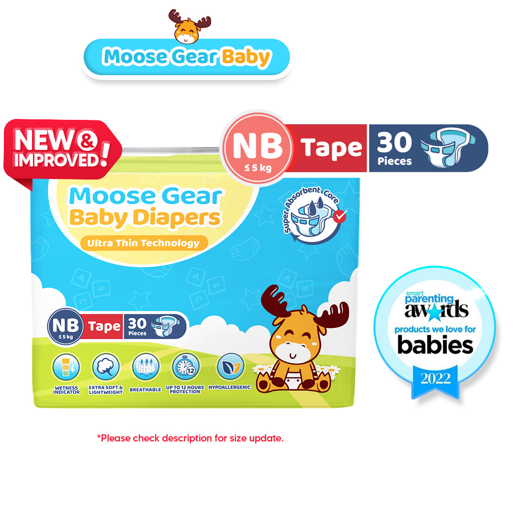 Moose Gear Baby Tape Diaper NEWBORN 30pcs Super Absorbent No Leaks