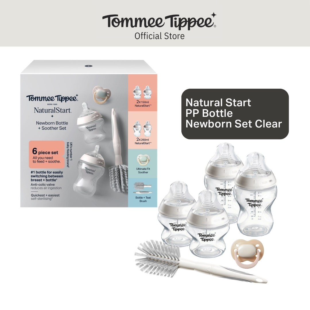 Tommee Tippee Natural Start Anti-Colic BPA Free Baby Bottles 0+ Months Medium Flow Breast-Like Nipple Self Sterilizing Newborn Set- Clear