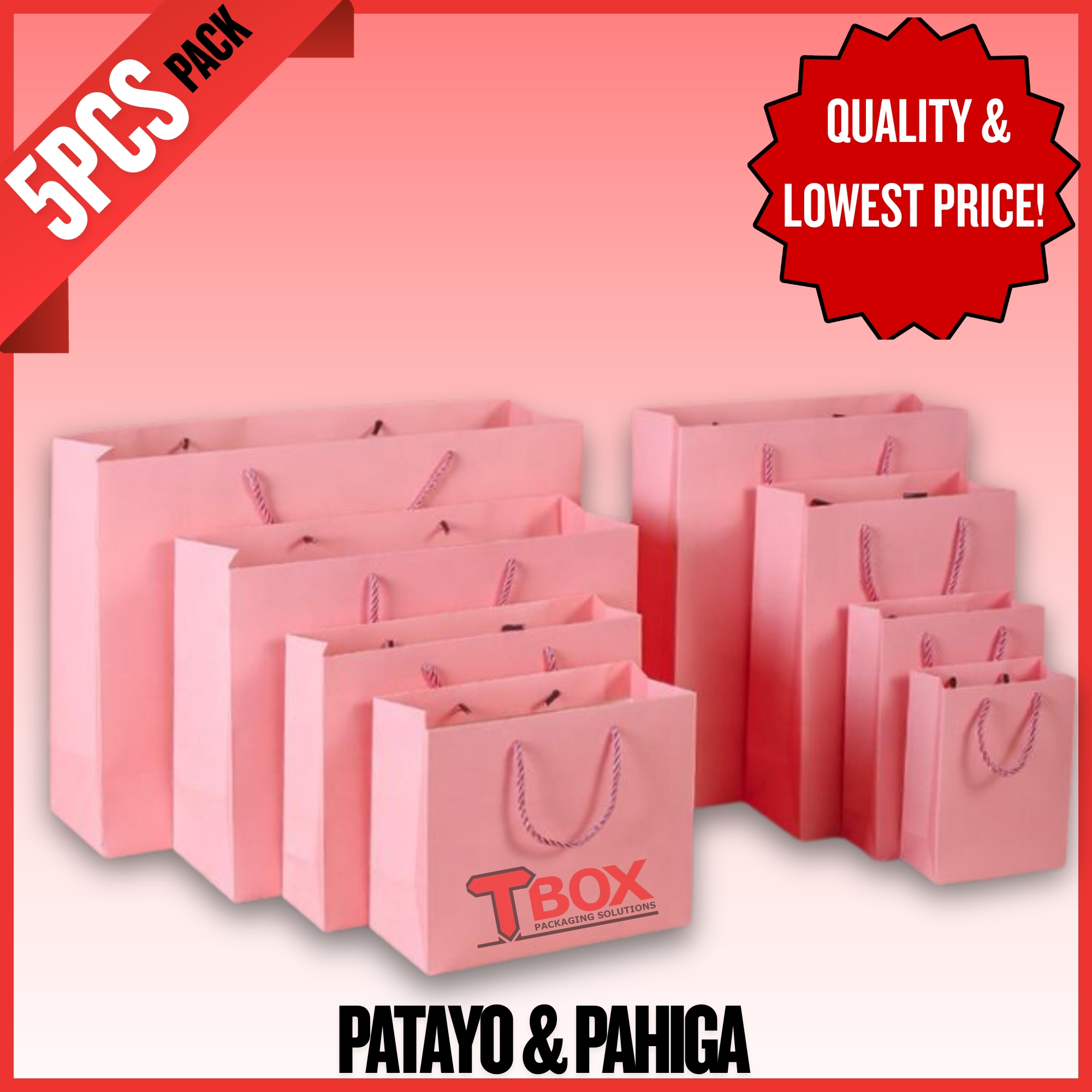 5pcs | PINK - PAPER BAG Gift Bag with Handles Craft Package Paper Gift Box Jewelry Birthday Packing Bags