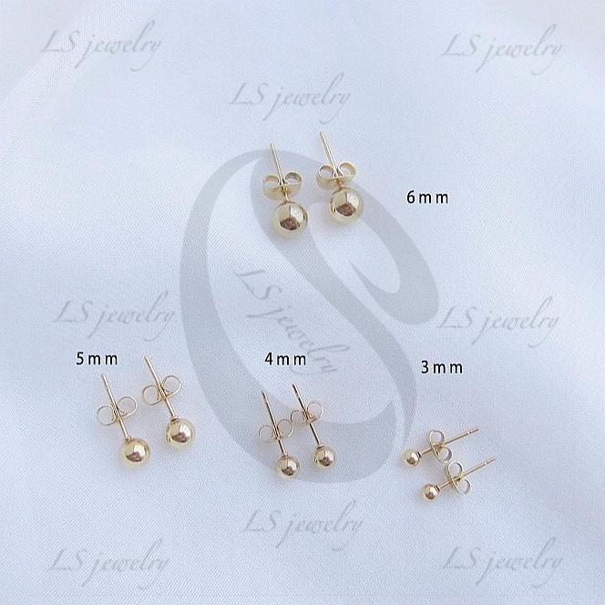 LS jewelry Round beads Stainless gold plated earrings 3 colors E72