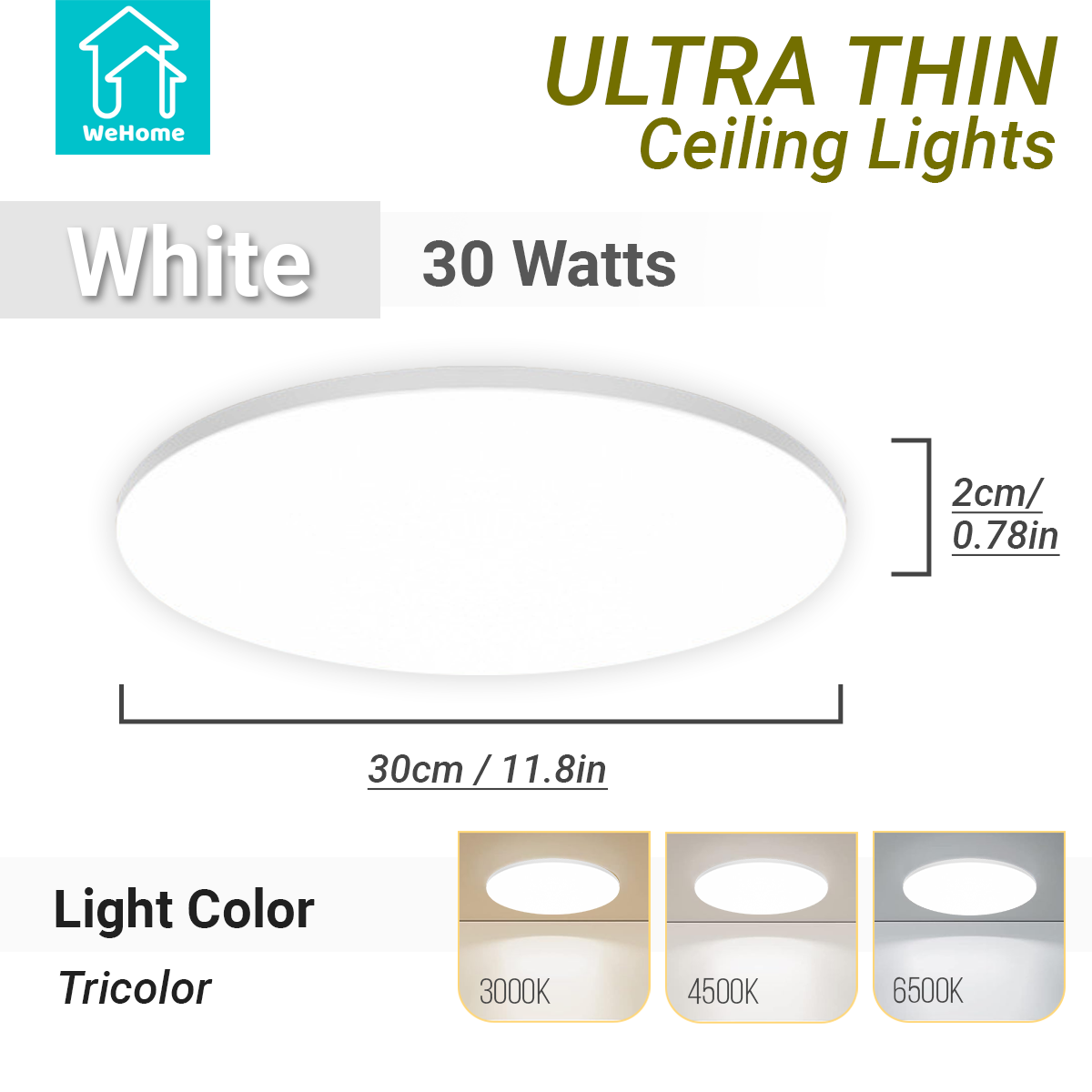 WeHome Ceiling Light 18W/30W/40W/72W Tri Colors Ultra-thin LED Panel Light Indoor Outdoor Waterproof Modern Design Lamp for Living Room Bathroom Balcony