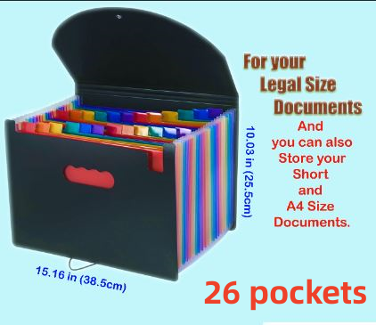 Expanding File Folder A4 and Legal Size Long Size 27 Pocket Accordion Expanding File Folder Organizer With Flaps (Cover) For Office Documents Expandable File Folder Seamans Document File Folder Seamans Certificate