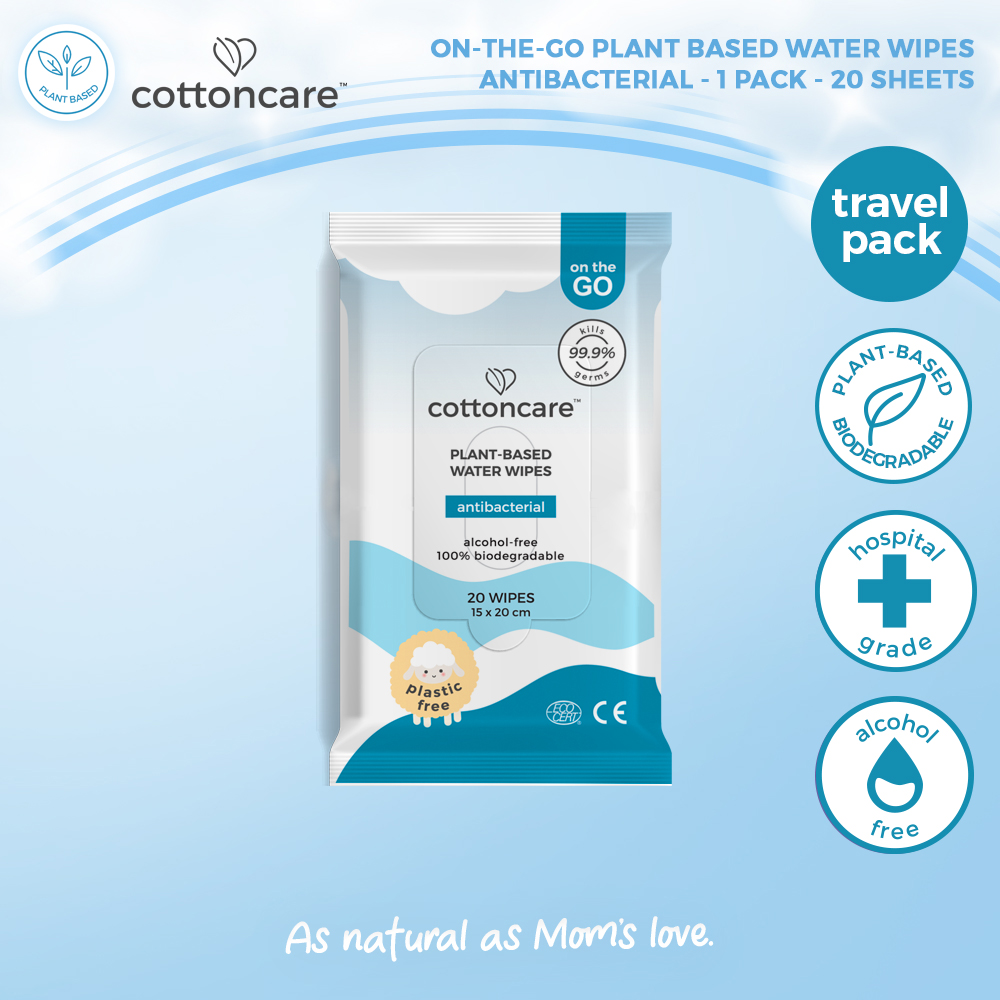 Cottoncare™ Antibacterial Plant-Based Disinfecting Water Wipes Travel Pack Baby Infant Biodegradable