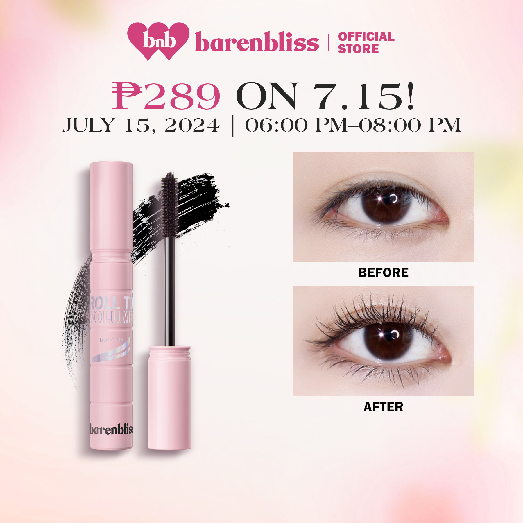 【HOT】barenbliss BNB Korean Roll To Volume Mascara - Long Lasting | Waterproof | Smudgeproof | Up to 24h Volumizing Effect | Nourishing Formula for Luscious Lashes | Perfect for Everyday Wear & Special Events thumbnail