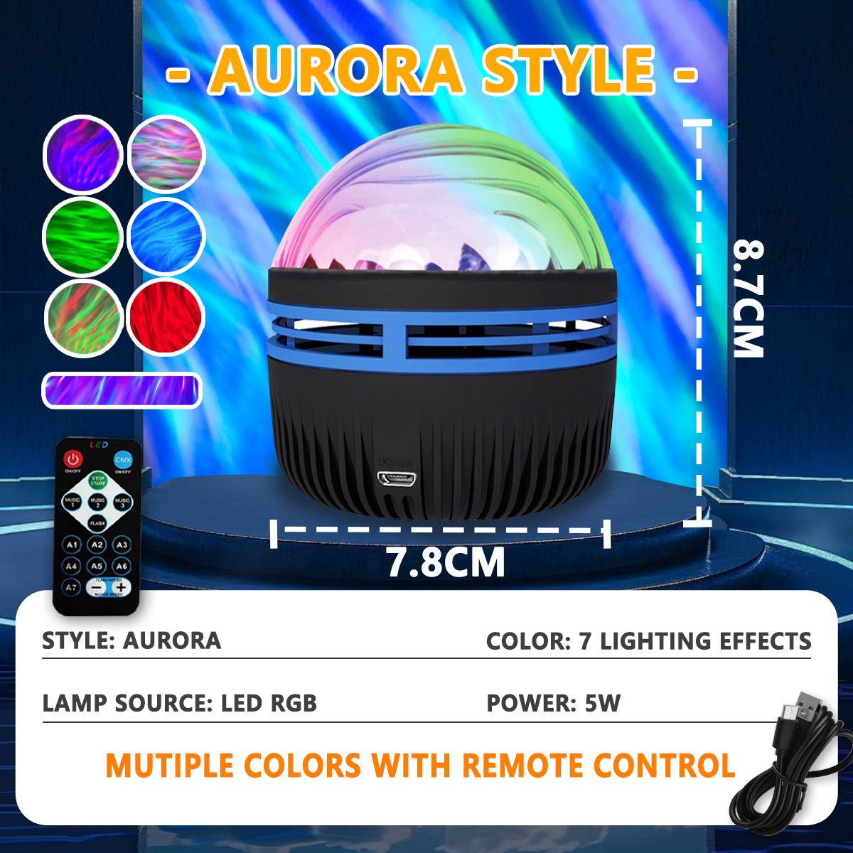 LED Aurora Projector Light 7 colors Starry Sky Night Lights With Remote Control Ambient Stage Lamp