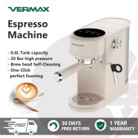 Vermax Barista Express Espresso Machine with Grinder Single Boiler 20Bar Coffee Maker Semi Automatic With Milk Frother Steam Wand  For Cappuccino Latte 1.5L Tank High-Pressure Stable PID Control