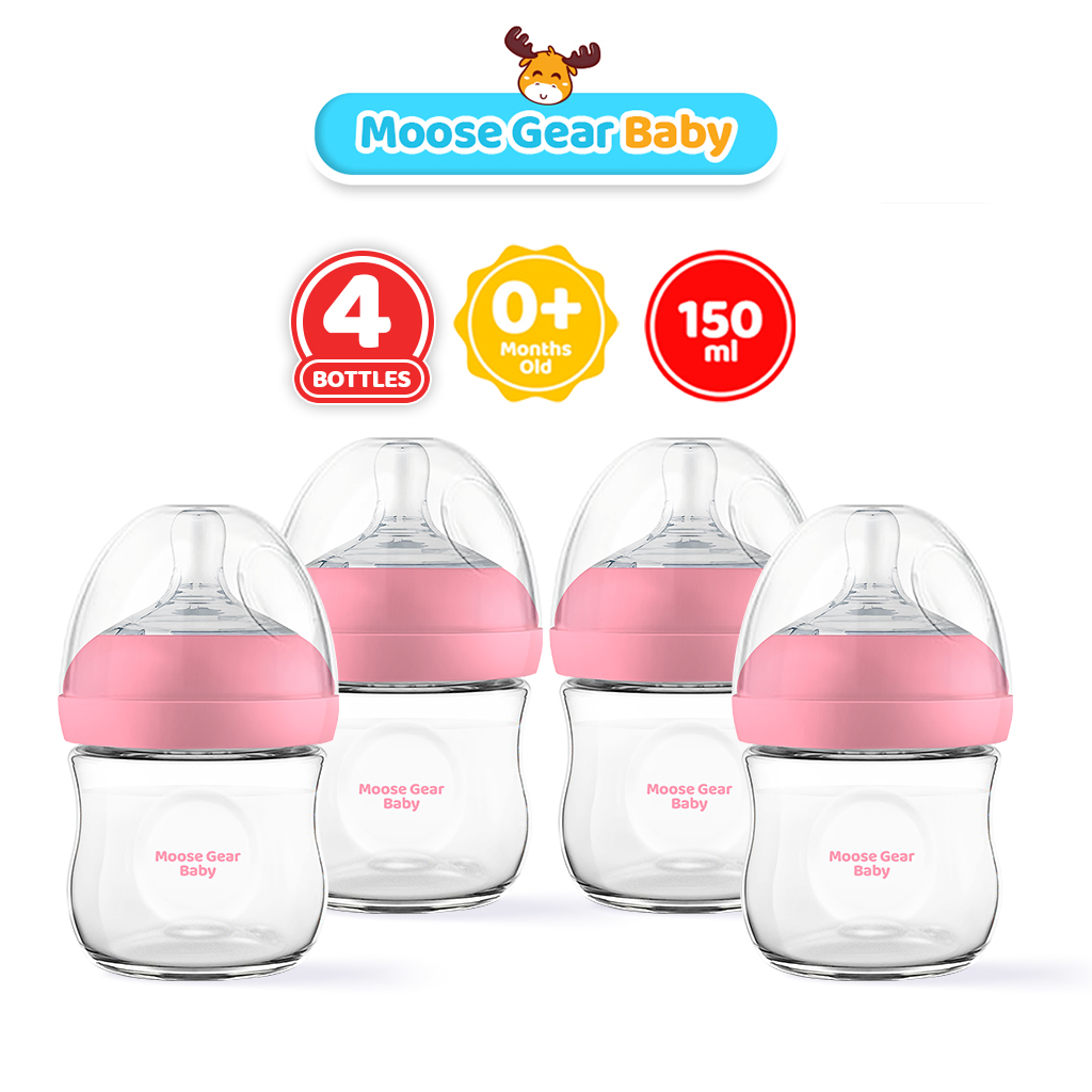 Moose Gear Baby Bottle 150ml 4pcs Bundle Blue/Pink Anti Colic Feeding Bottle Baby Infants Newborns