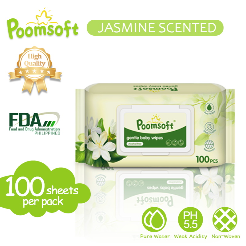 Poomsoft 1 Pack/3 Packs Jasmine Scented No-Alcohol Gentle Baby Wipes Wet Tissue Disposable