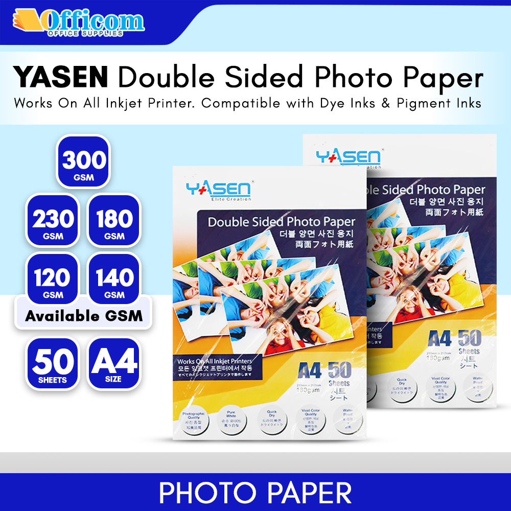 Yasen Double Sided Photo Paper Inkjet Photo Paper A4 Size 120/140/180/230/300gsm (50 sheets/pack)