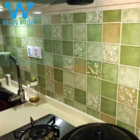 WANFISH green tiles design self-adhesive waterproof bathroom wall paper waterproof sticker wallpaper