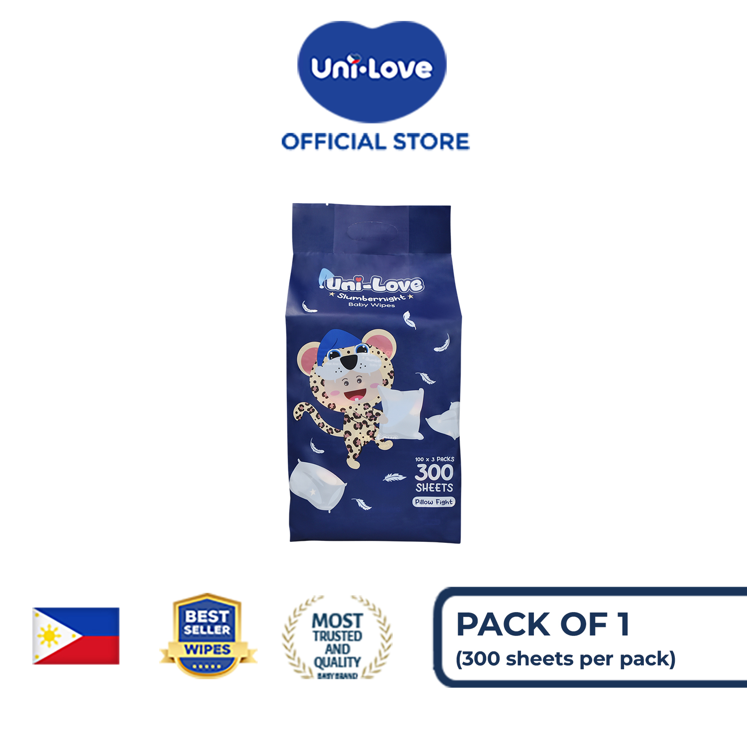 UniLove Slumbernight Baby Wipes - Pillow Fight 300s (Special Package) Pack of 1 - 99% Water| Hypoallergenic | Alcohol Free | No harmful chemicals | with Aloe Vera | Safe & Gentle | FDA Approved