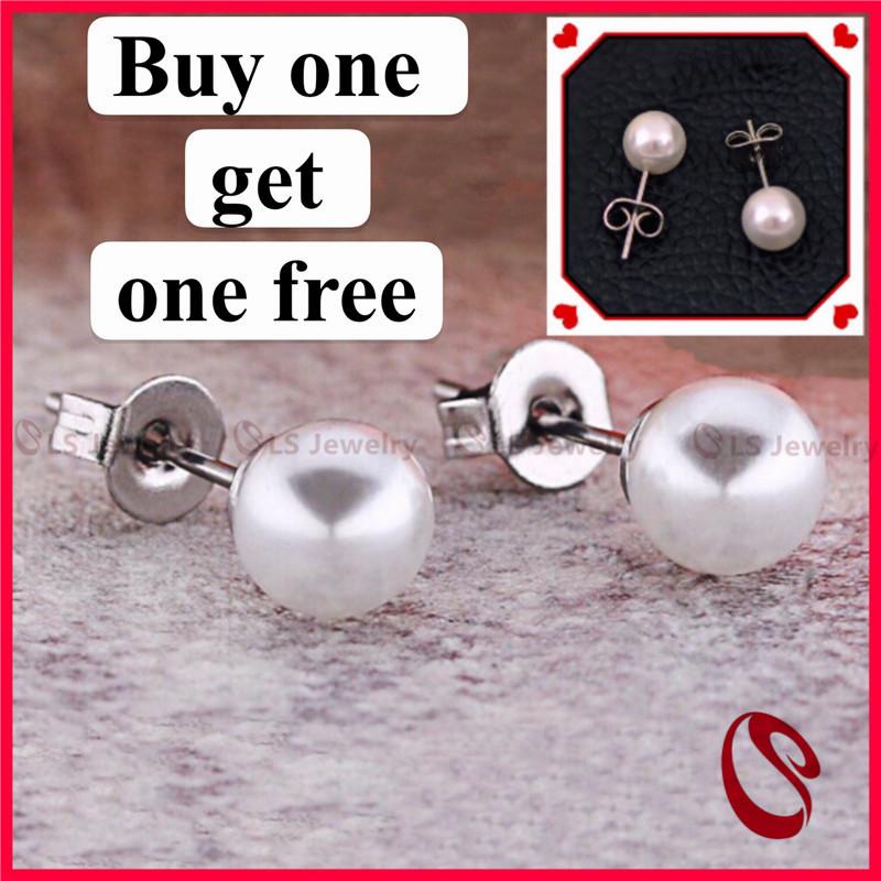 BUY 1 TAKE ONE  LSjewelry High-Quality Pearl Stainless Steel Stud Earrings ESP3