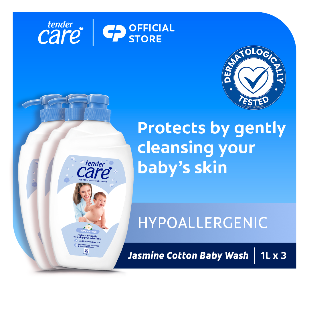Tender Care Jasmine Cotton Baby Wash - Hypoallergenic & Dermatologicaly Tested 1L Pump Pack of 3